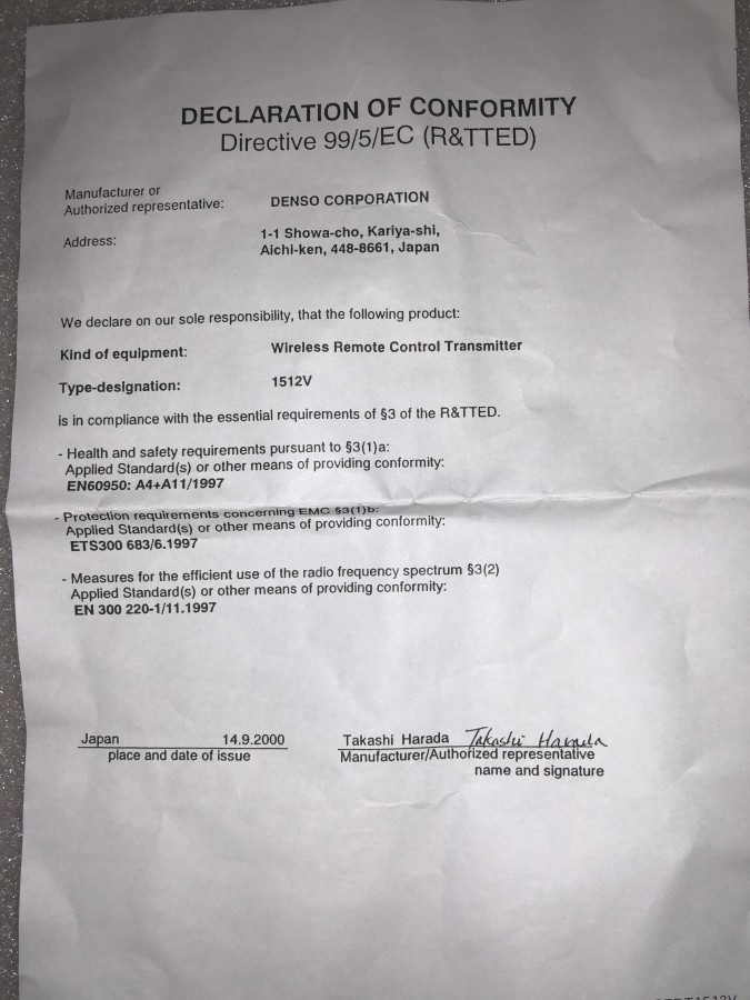 Ключ зажигания с центральным замком Lexus RX300 8907048881